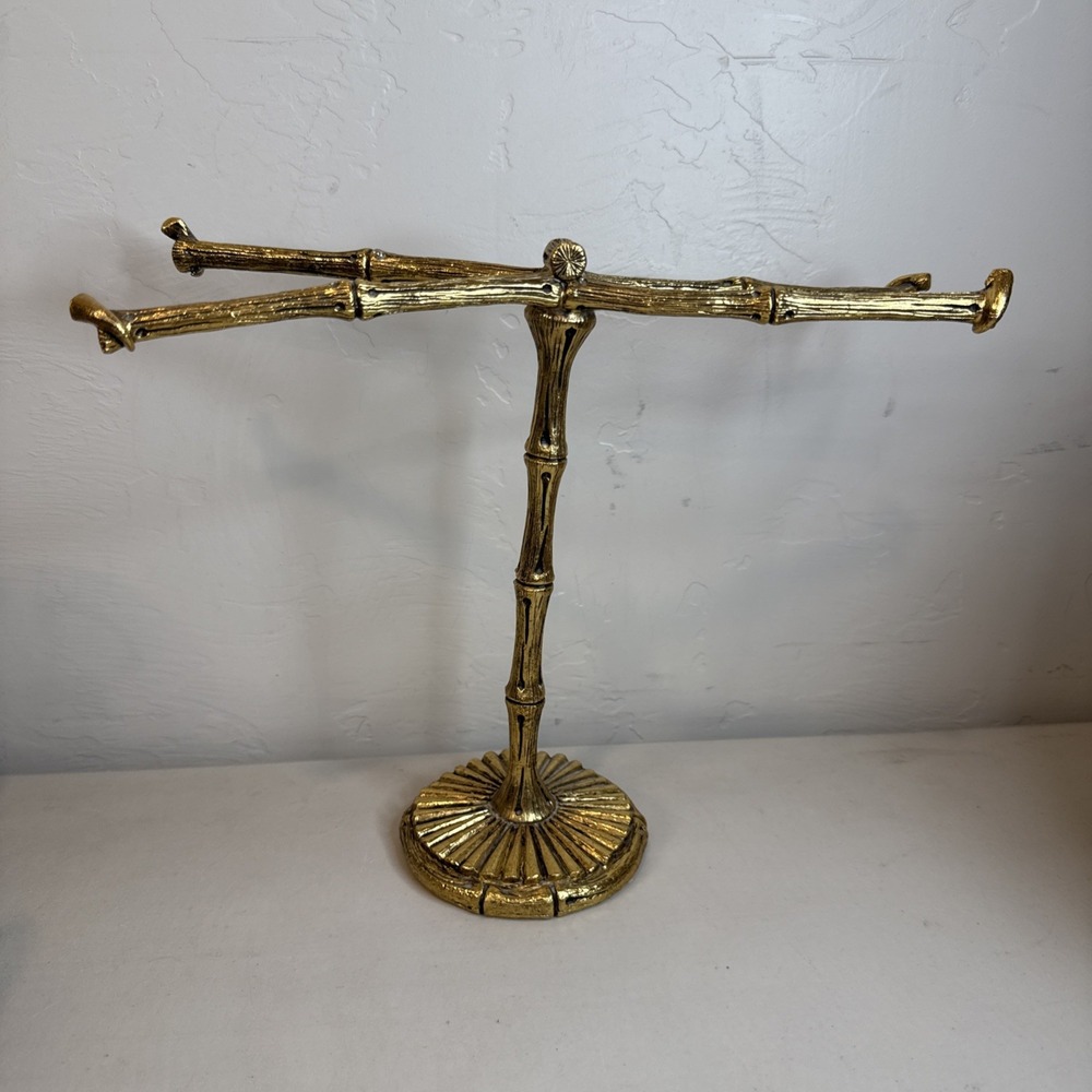 Vintage Brass Jewelry Stand Organizer Necklace Holder Display Rack Gold Ornate